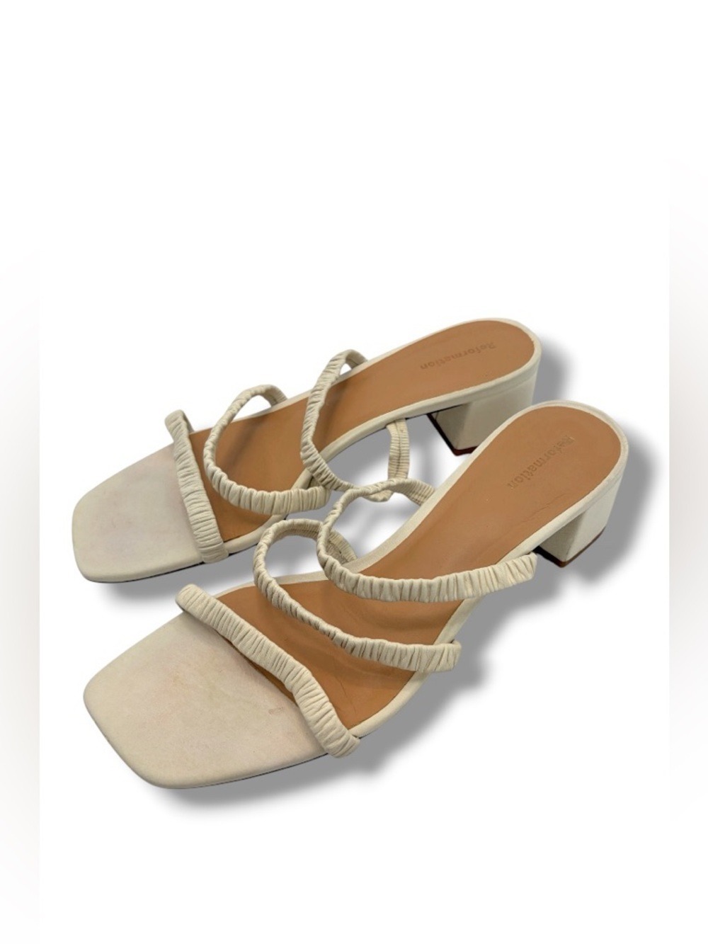Reformation Assunta Strappy Block Heel Sandals Cream Vegan Womens 7